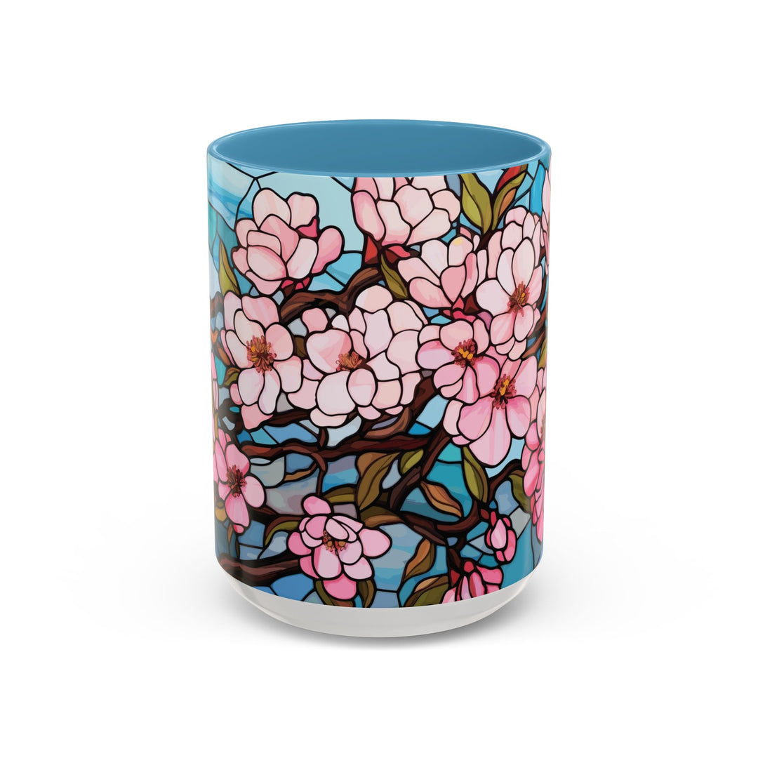 Stained Glass Look Cherry Blossom Coffee Mug Pink Floral Ceramic Tea Cup