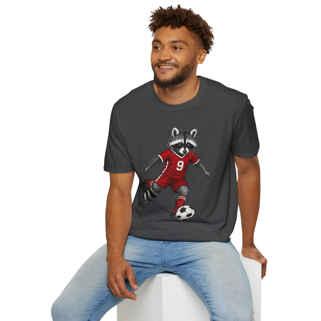 Raccoon Soccer Player T‑Shirt Cute Animal Jersey with Number 9 Unisex