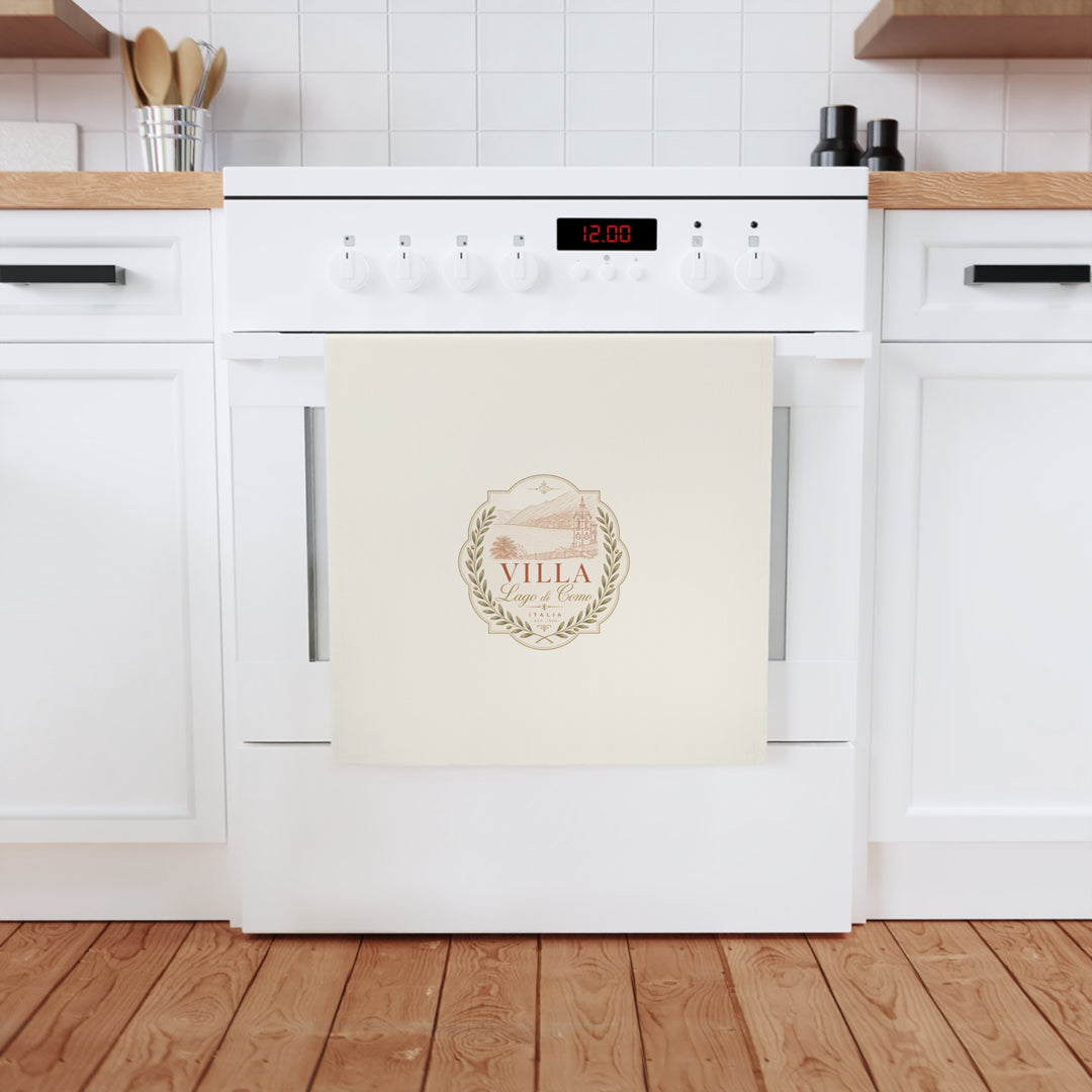 Villa Lago di Como Logo Cotton Tea Towel Rustic Mediterranean Kitchen Decor