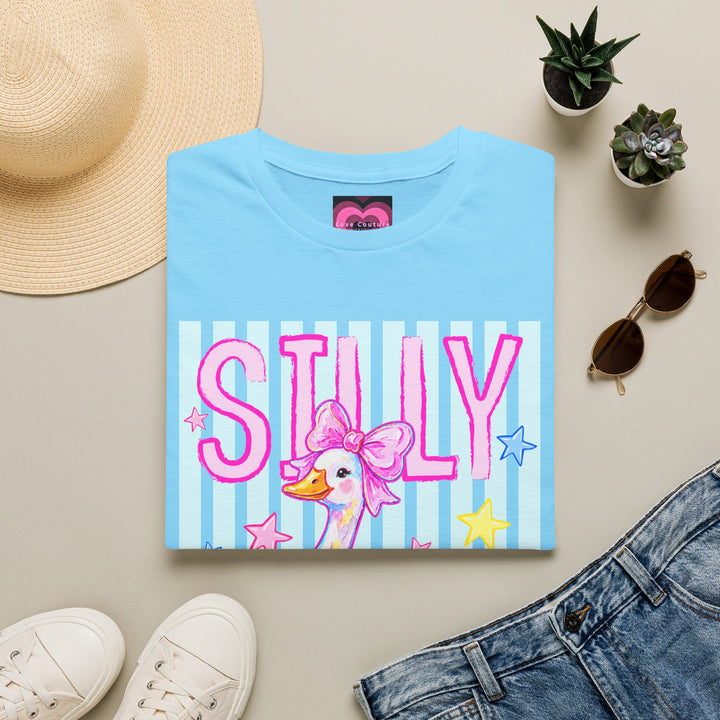 Silly Duck Graphic T-Shirt Pastel Cute Bird Tee with Bow Back To School