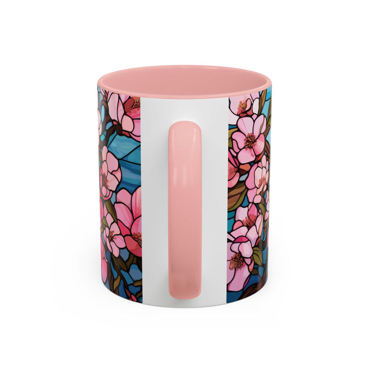Stained Glass Look Cherry Blossom Coffee Mug Pink Floral Ceramic Tea Cup