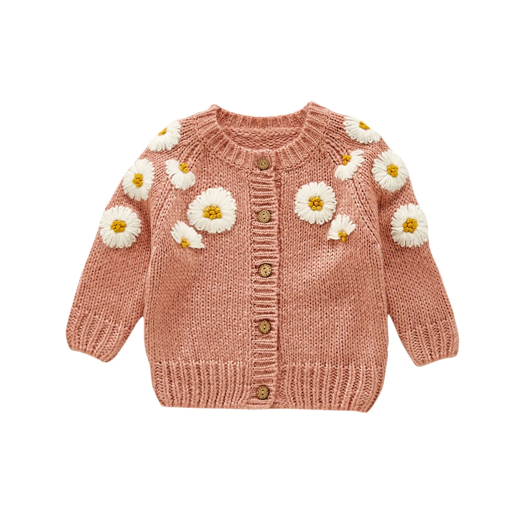 Newborn Infant Baby Girl Casual Cute Sweaters Long Sleeve Floral Printed Knitted Cardigan 2Colors