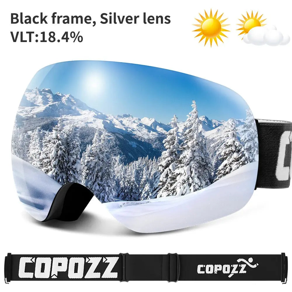 Frameless Anti-Fog Ski Goggles Night Lens Box Set 100% UV400 Protection Ski Snowboard Anti-Slip Strap Snow Goggles for Men Women