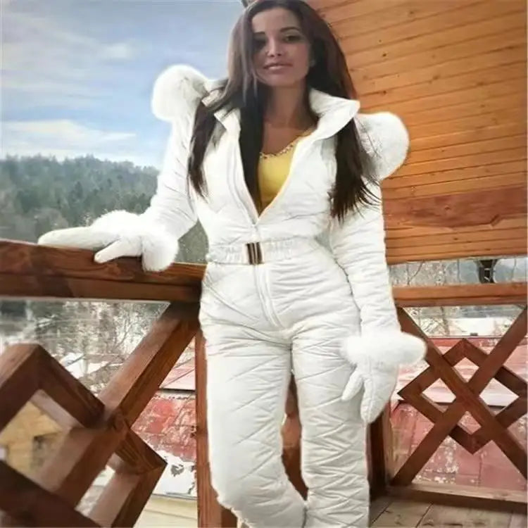 Outdoor sports warm cotton clothing winter new hooded cotton clothing pants jumpsuit women's ski clothing