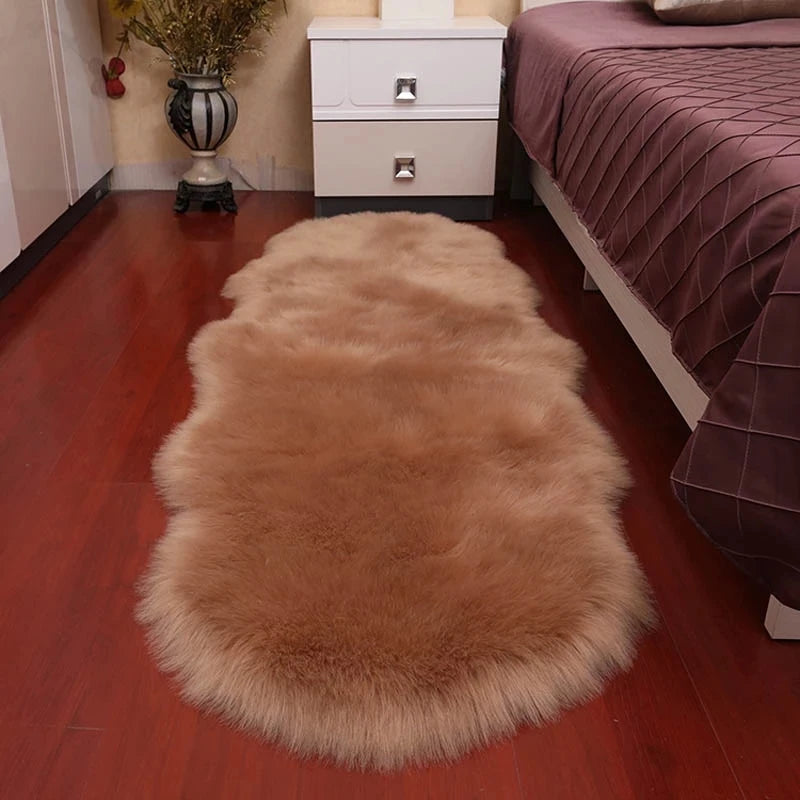 Plush Soft Sheepskin Bedroom Carpet Imitation Wool Pad Long Hair Bedside Mat Sofa Cushion White Rugs Red Living Room Fur Carpet