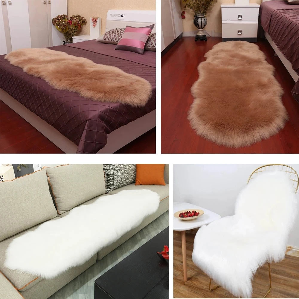 Plush Soft Sheepskin Bedroom Carpet Imitation Wool Pad Long Hair Bedside Mat Sofa Cushion White Rugs Red Living Room Fur Carpet