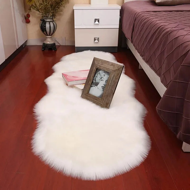 Plush Soft Sheepskin Bedroom Carpet Imitation Wool Pad Long Hair Bedside Mat Sofa Cushion White Rugs Red Living Room Fur Carpet