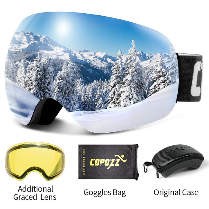 Frameless Anti-Fog Ski Goggles Night Lens Box Set 100% UV400 Protection Ski Snowboard Anti-Slip Strap Snow Goggles for Men Women