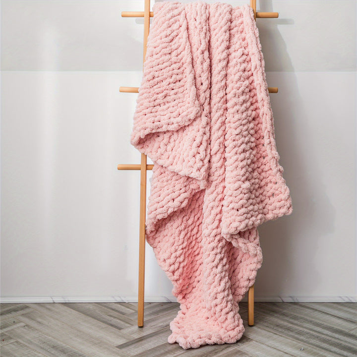 Chenille Knitted Blanket, 12 Color Choices Soft Cozy Handmade Look Thick Knitted Blanket For Christmas and Holidays