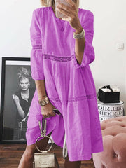 Plus Size Lace Cutout Embroidery Dress Five Colors