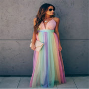 Rainbow Mesh Dress For Women Spaghetti Strap Dress