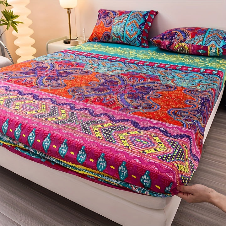 3pcs Bohemian Floral Fitted Sheet Set