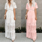 Lace Embroidery Dress Women Short Sleeve Dresses Summer
