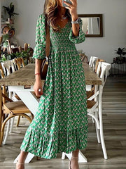 Paisley and Floral Printed Half-sleeved Corset Long Maxi Plus Size Dress