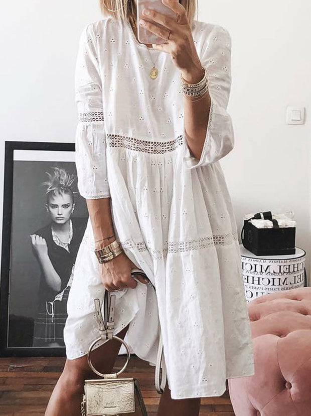 Plus Size Lace Cutout Embroidery Dress Five Colors