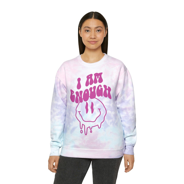 I Am Enough Pink Unisex Tie-Dye Sweatshirt