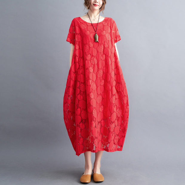 Women's Large Size Loose Lace Dress Five Colors