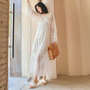 Lace Loose White Dress With Flared Sleeves