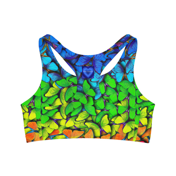 Rainbow Butterflies Seamless Sports Bra (AOP)