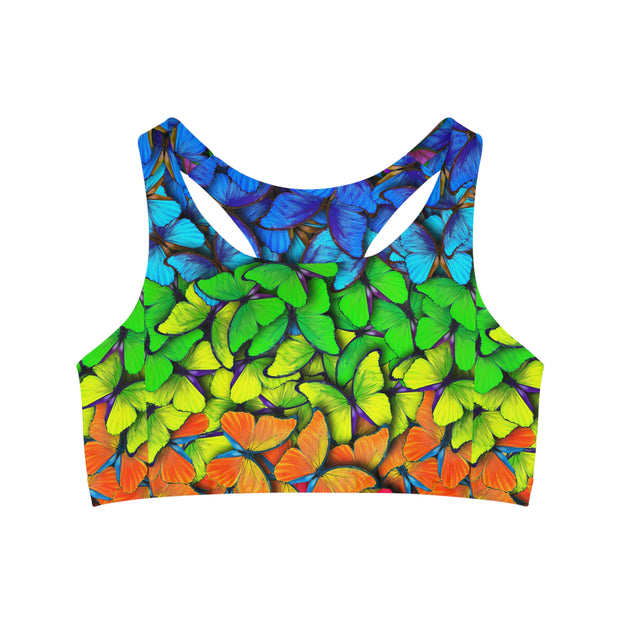Rainbow Butterflies Seamless Sports Bra (AOP)