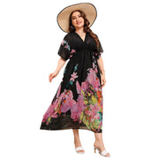 Bohemian Chiffon Floral Print Plus Size Romantic Oversize Beach Dress