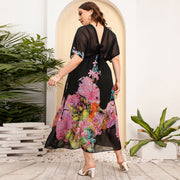 Bohemian Chiffon Floral Print Plus Size Romantic Oversize Beach Dress