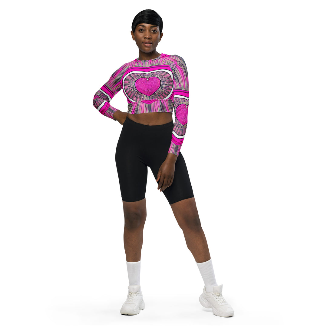Glowing Heart Barbiecore Pink Recycled long-sleeve crop top