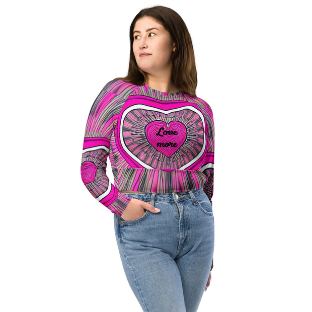 Love More Barbiecore Pink Heart Recycled long-sleeve crop top