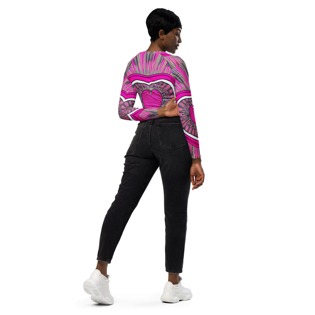 Glowing Heart Barbiecore Pink Recycled long-sleeve crop top
