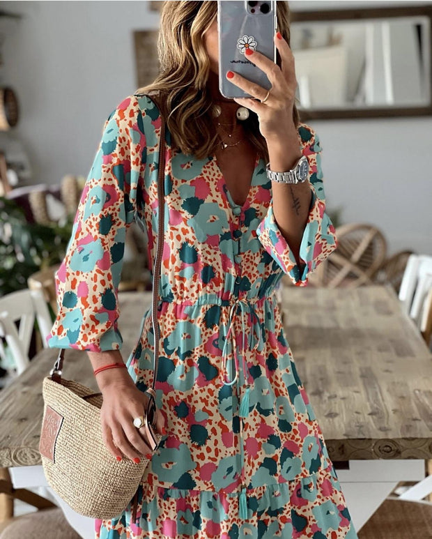 Paisley and Floral Printed Half-sleeved Corset Long Maxi Plus Size Dress
