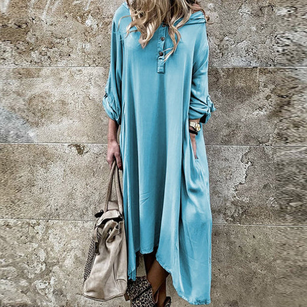 Boho Long Sleeve Women's Hooded Plus Size  Dress