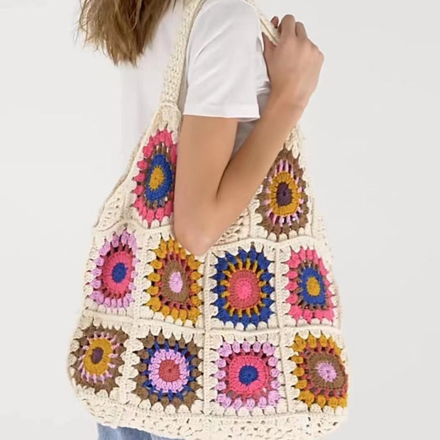 Women's Boho Crochet Tote Shoulder Bag Purse