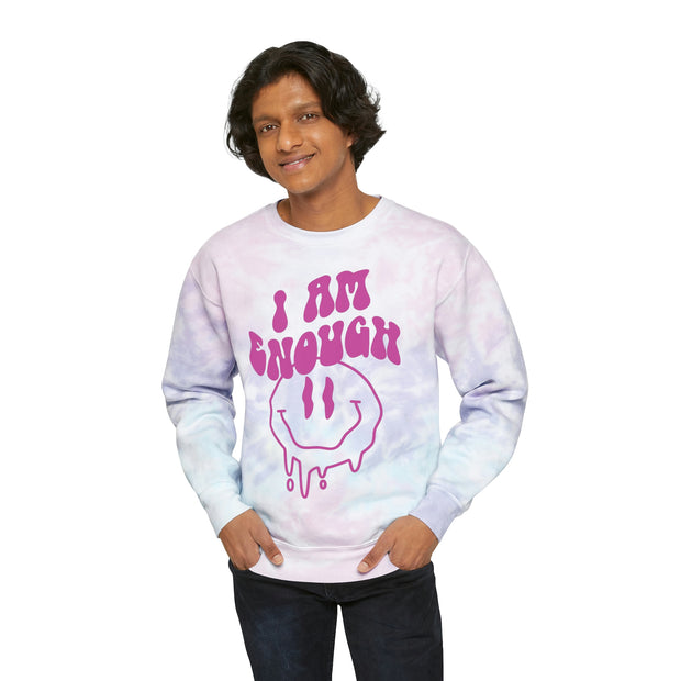 I Am Enough Pink Unisex Tie-Dye Sweatshirt